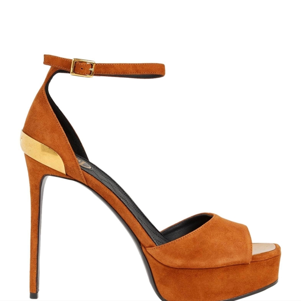 Balmain Tan Suede Stiletto Platform Heels